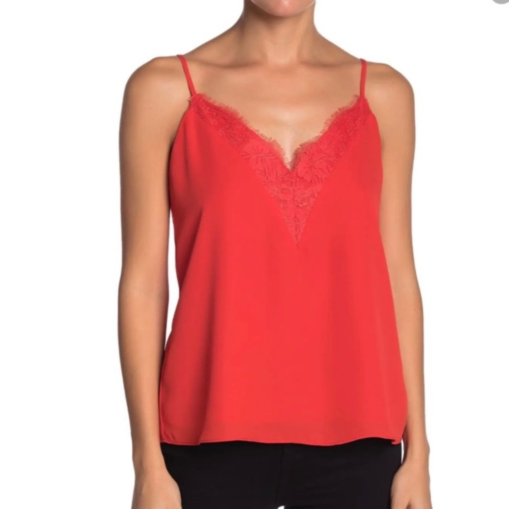 (A6) Socialite Nordstrom V-Neck Lace Adjustable Straps Camisole Top Fiery Red, M
